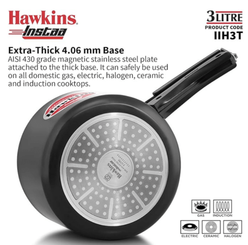 Hawkins 3 Litre Instaa Pressure Cooker, Induction Inner Lid Cooker, Tall Body Hard Anodised Cooker, Best Black Cooker, Black (Iih3T), 3 Liter - Image 6